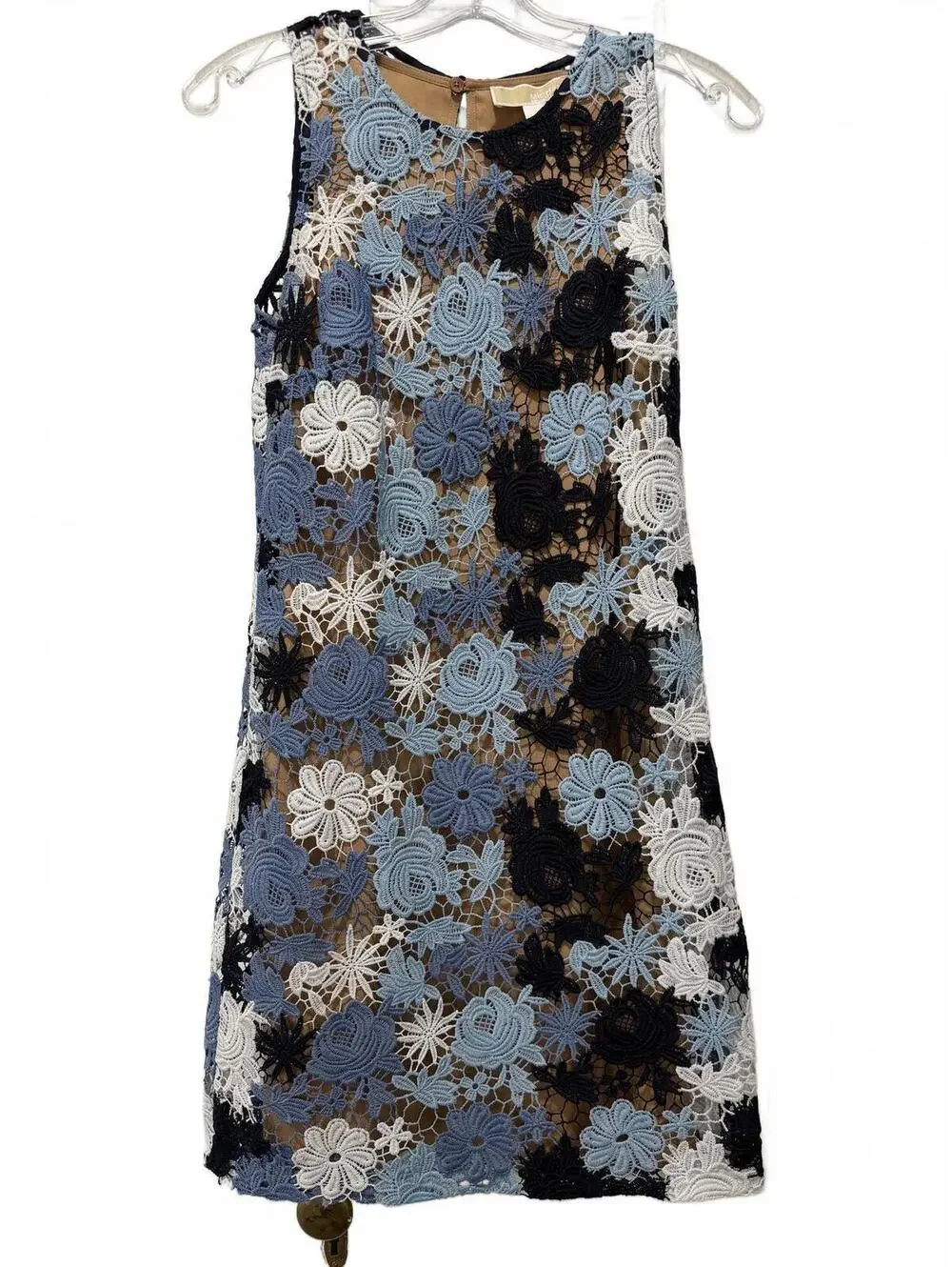 Michael Kors Blue Floral Lace Sheath Dress Tan Lining Size 2 Boho Chic [COPY]